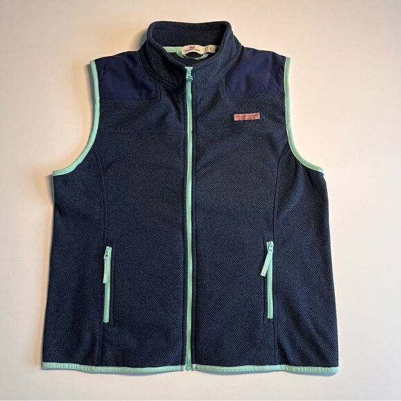 Vineyard Vines Navy Fleece with Teal Trim Vest, Size XL Girls - Picture 1 of 9